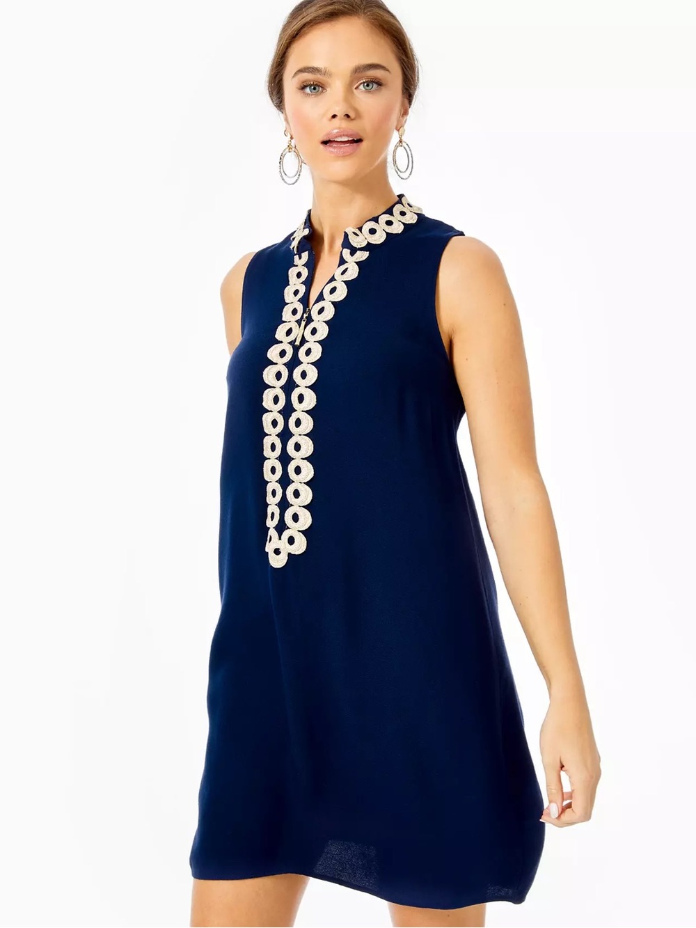 NWT Lilly Pulitzer| Jane Shift Navy Embellished V-Neck Zip Vacation Dress | Sz 6 - Picture 3 of 11